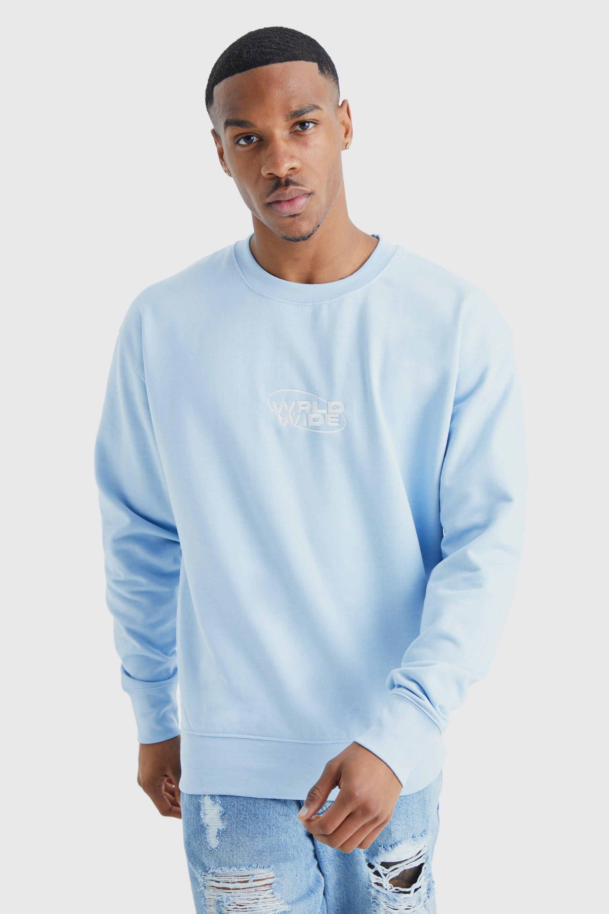 Mens Blue World Wide Oversized Sweatshirt, Blue